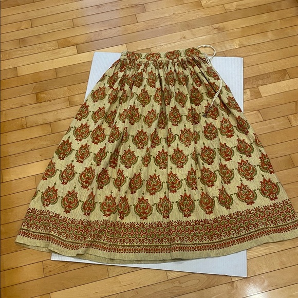 BOHO Maxi Paisley Print Skirt in Hand Woven Cotton, drawstring Waist Size Small - Picture 11 of 12